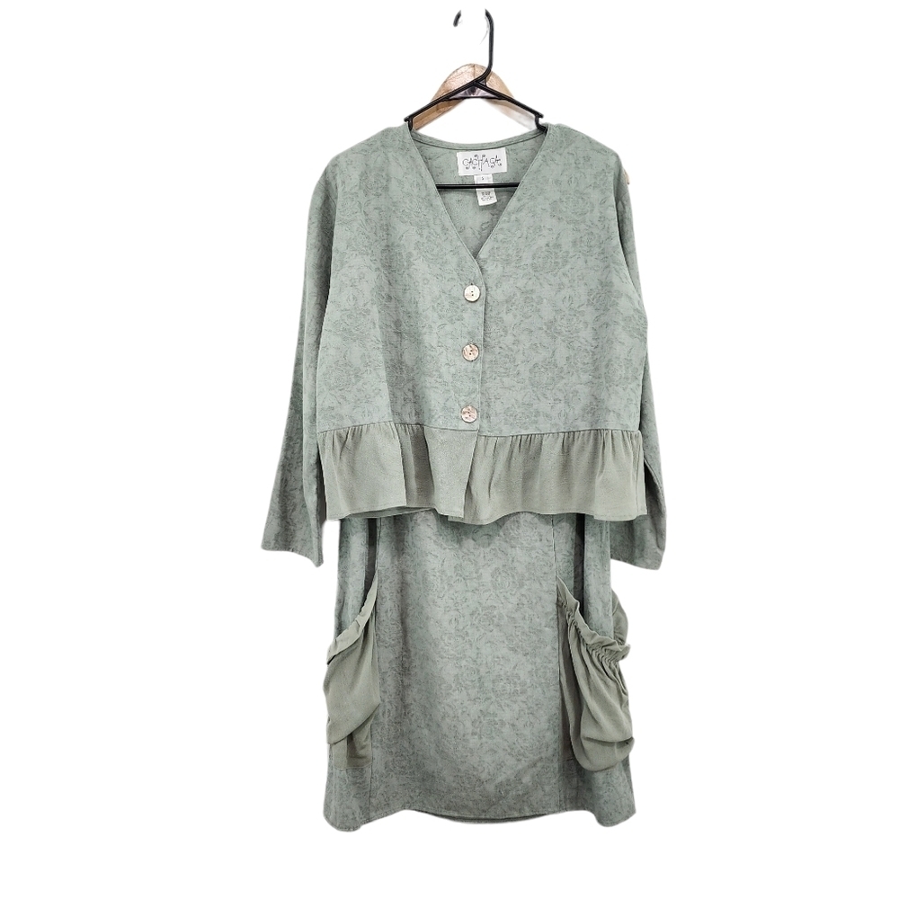 Cachaca Women's Vintage Linen Blend Blouse and Skirt Set Lagenlook- S